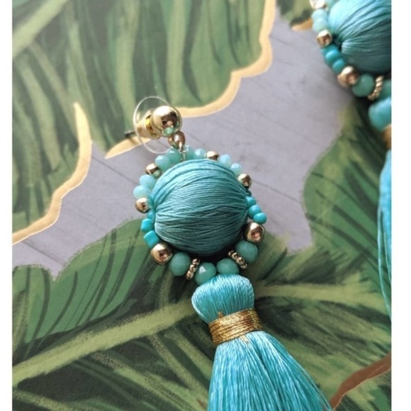 Teal Tassel Earrings - Picture 2 of 2